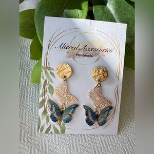 Gold and Blue Butterfly Earrings